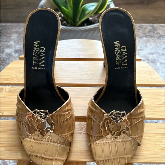 Versace Brown Croc-Embossed Mules with Gold Detail - Picture 2 of 12